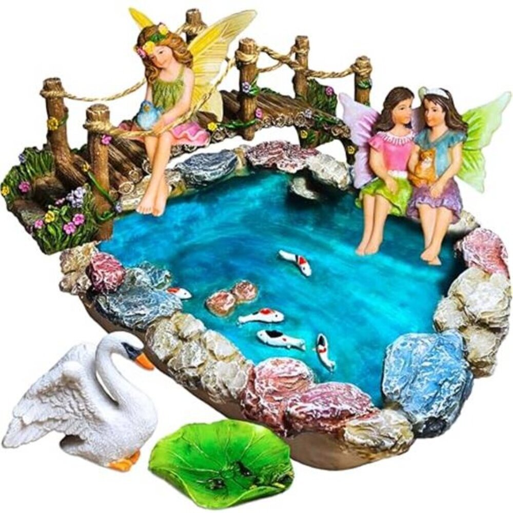 Miniature Fairy Pond Kit with Bridge Set of 6 Pieces